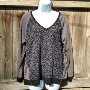 Sanctuary V-Neck Leopard Mix Media Sweatshirt
